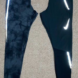 LOT (2) NIKE Tech Pack Power Cold Dye and Swift Flex Running Pants Black Silver